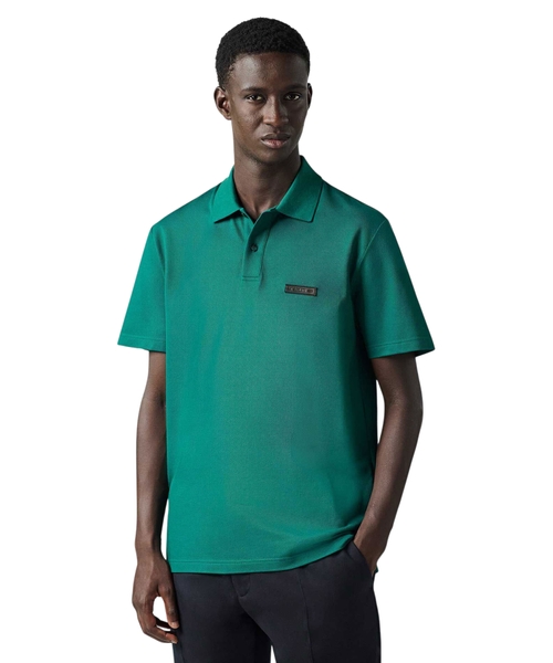 Cotton polo with leather detail