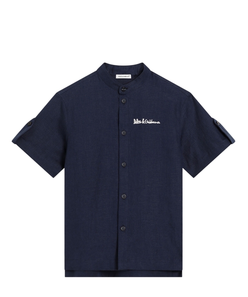 Non-stretch linen shirt with logo
