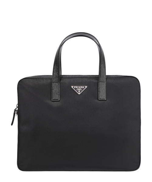 Re-Nylon leather-trimmed briefcase