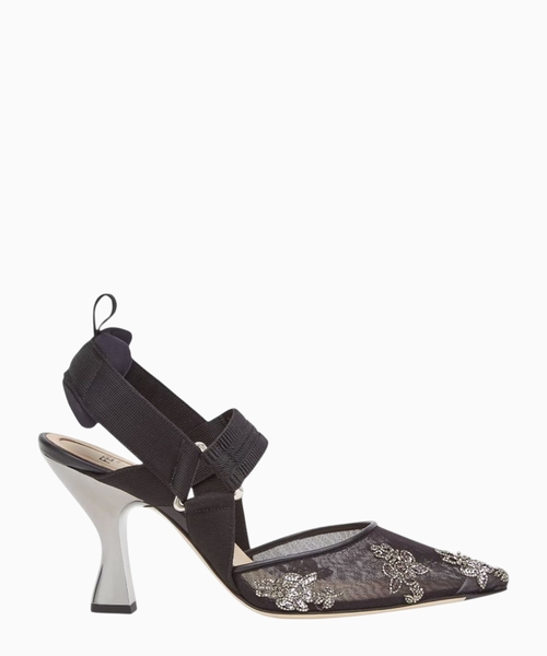 Colibri 85 mesh and embroidery high-heeled slingbacks