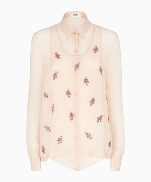 Embroidered silk georgette blouse