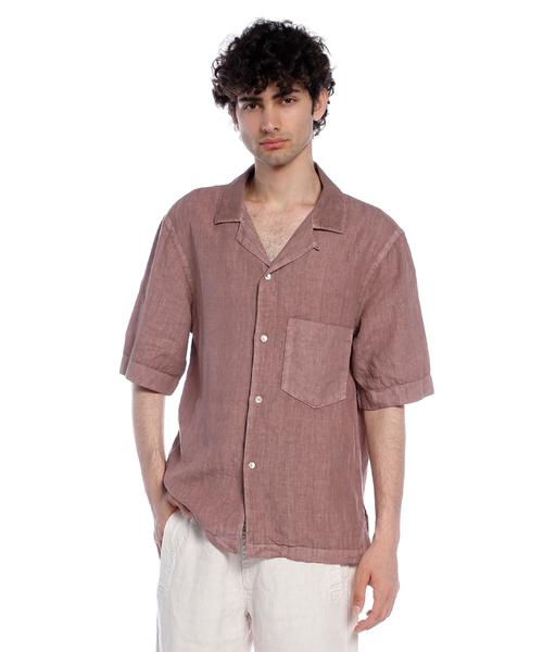 Льняная рубашка с короткими рукавами