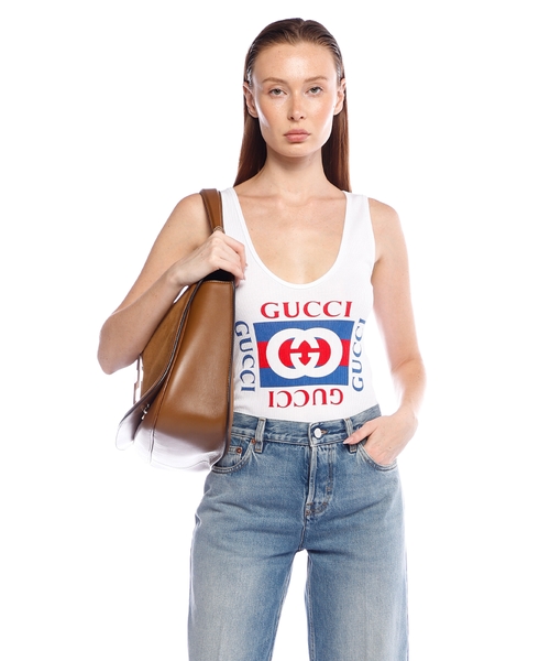 Rib cotton tank top with logo print