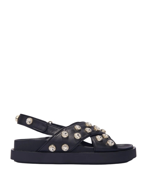 Flat leather and rhinestone sandals