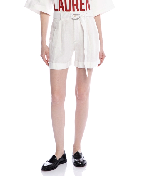 Belted linen shorts