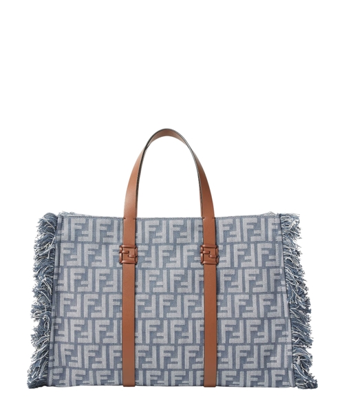 【関税＆送料込み】Fendi Leather And Denim-Effect Ff Jacqua Fendi Denim-Effect Ff Jacquard Charm Pouch With Chain in
