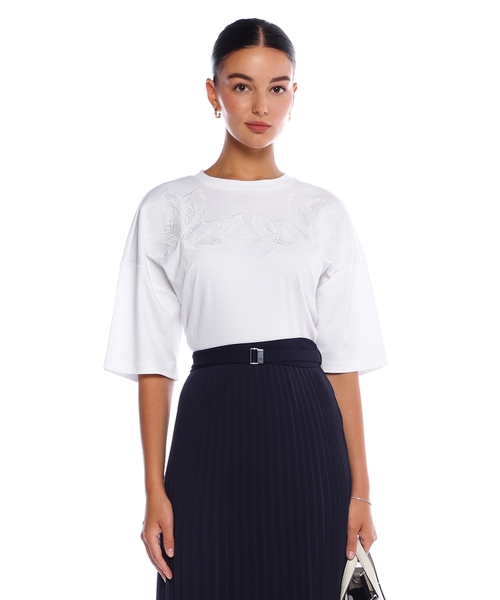 Enesse cotton T-shirt with floral embroidery