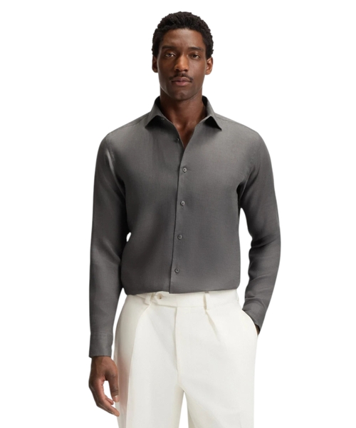 BECKHAM x BOSS düz biçimli kətan köynək