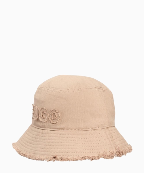 Cotton bucket hat with logo and fringing