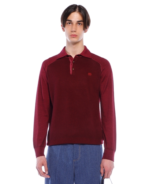 Long-sleeve wool polo shirt