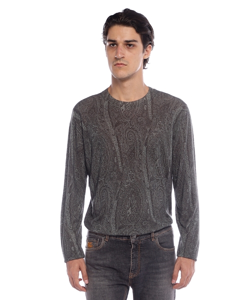 Buta printli ipək kəşmir qarışımlı cemper