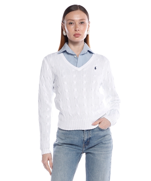 Джемпер из хлопка с косичной вязкой