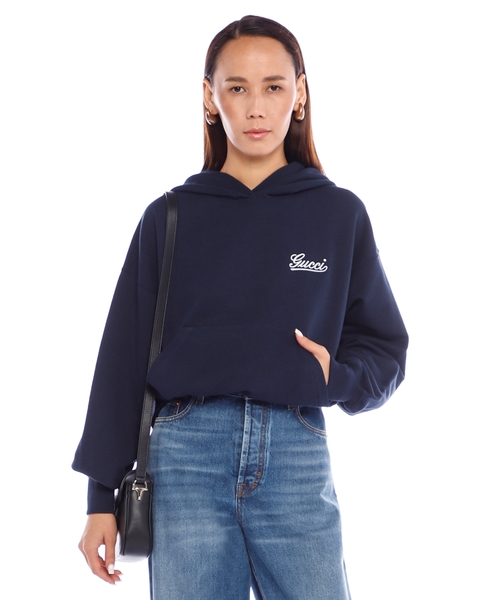 Kapüşonlu pambıq trikotaj svitşot