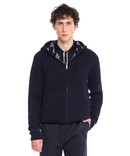 Reversible GG wool hooded zip jacket