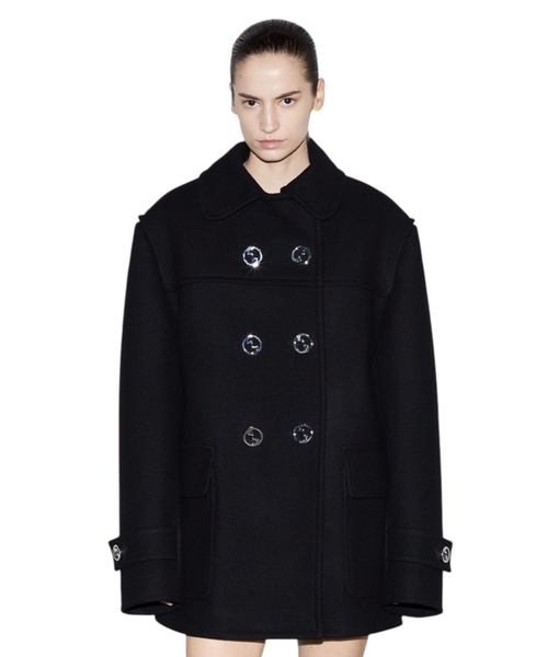 andmary Ange wool short coat black short wool blend jacket - Black