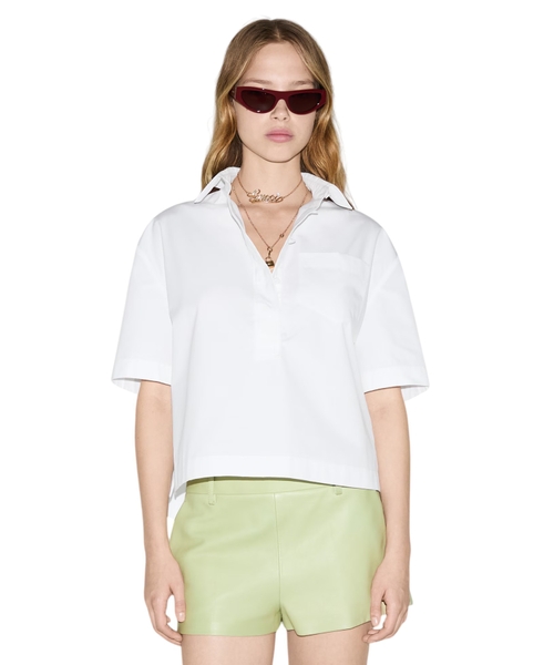 Basqılı loqolu pambıq poplin köynək