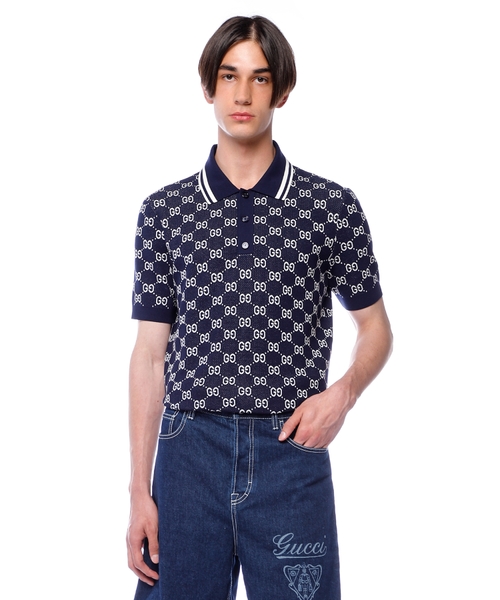 GG cotton knit jacquard polo shirt