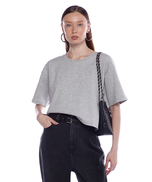 Loqo detallı pambıq qarışımlı t-shirt