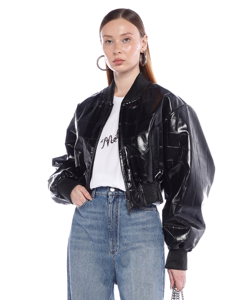 Crocodile-Embossed cropped bomber jacket
