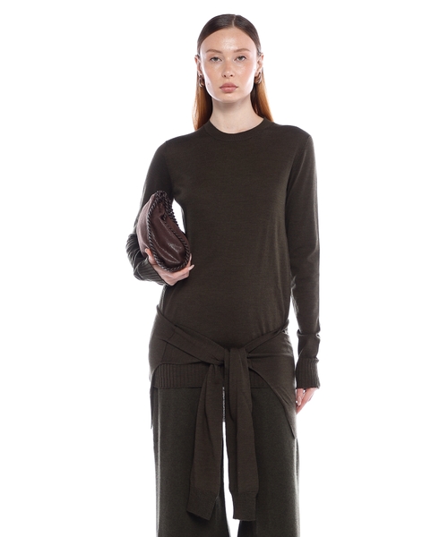 Tie-front crewneck sweater
