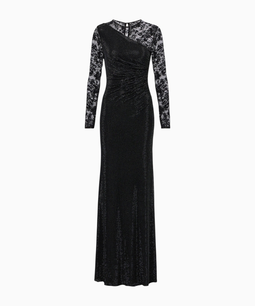 Rhinestone mesh cut out maxi dress
