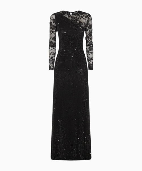 Rhinestone lace sleeves maxi dress