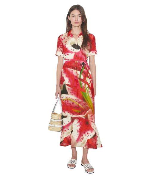 Хлопковое платье-рубашка с принтом