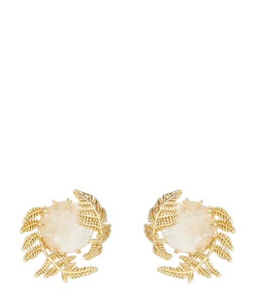 Round rock crystal and golden fern earrings