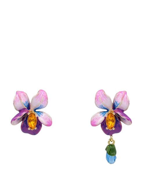 Çiçəkli və göy qaşlı asimmetrik sırğalar