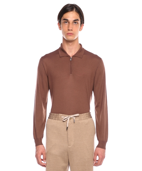 Knit polo with zip collar