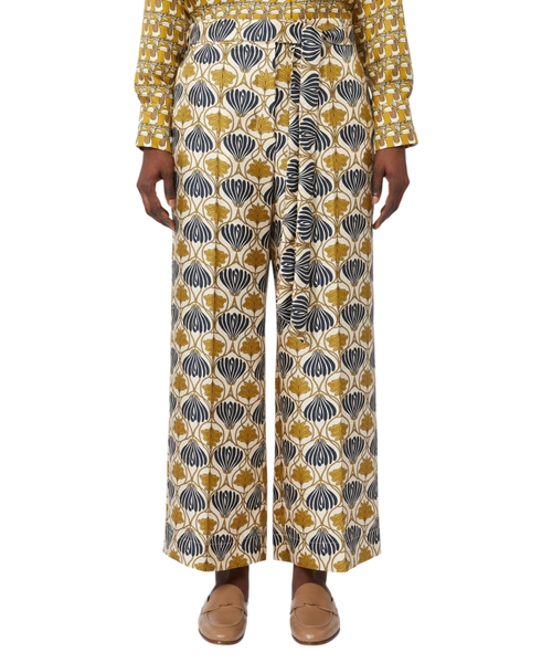 Fluid printed silk trousers