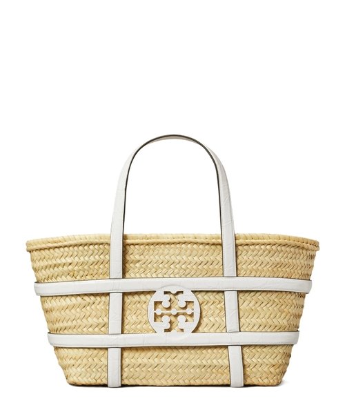 Hörgülü Small Ella Croc-Embossed straw backet çanta