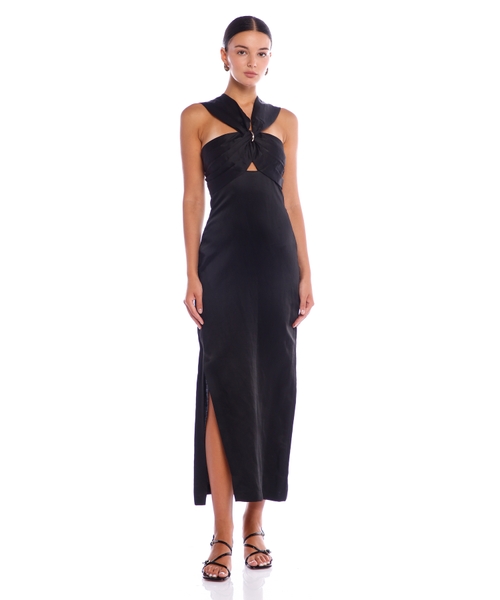 Slit satin-effect maxi dress