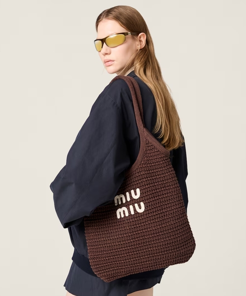関税込 MiuMiu IVY raffia-effect woven tote bag IVY raffia-effect woven tote bag | Emporium