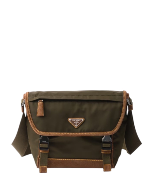 Re-Nylon and suede shoulder bag