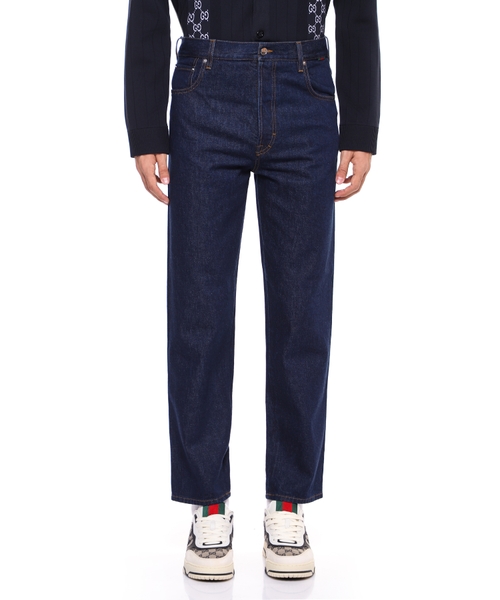 Düz biçimli pambıq denim şalvar