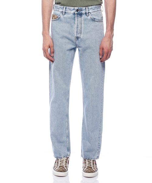 GG əlavəli yuyulmuş denim şalvar