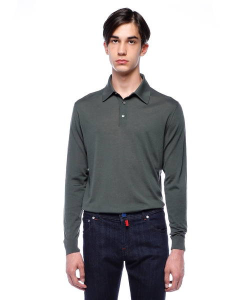 Long-sleeve wool polo shirt