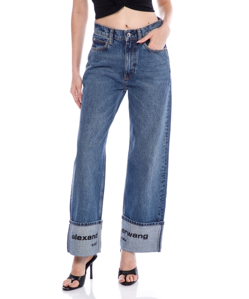 Loqo işləməli denim şalvar