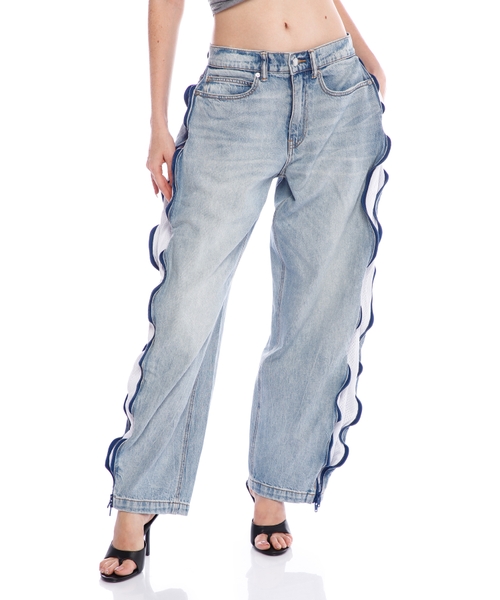 Torlu zəncirbəndli denim şalvar