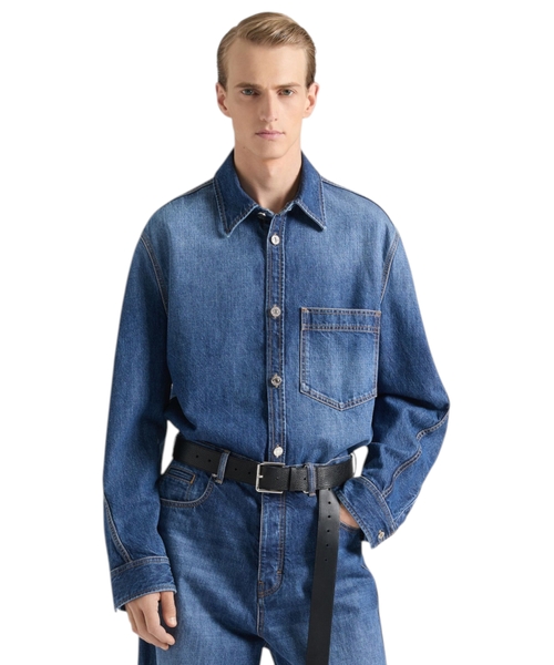 Couture seam overshirt in washed denim
