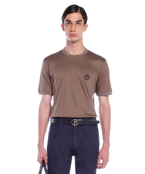 Cotton-interlock T-shirt with GA logo embroidery