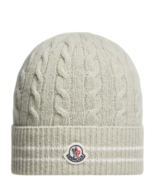 Moncler - Wool Stripe Cable Knit Hat Moncler Wool Knit Striped Beanie Hat Navy Red Ivory main image 3