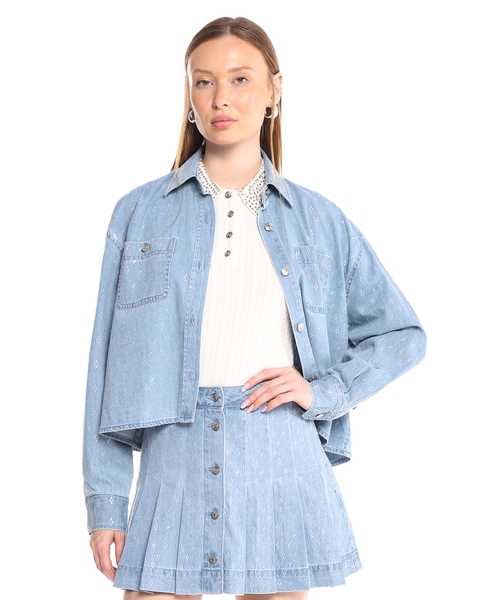 Short rhinestone denim shirt