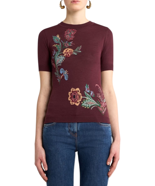 Джемпер с короткими рукавами и цветочным узором