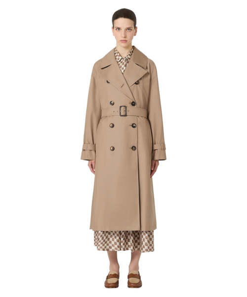 Long water-repellent cotton twill trench coat