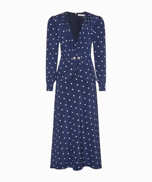 Bəzəkli düyməli polka printli don