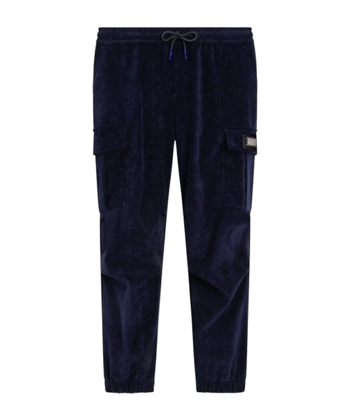 Velvet cargo trousers with logo