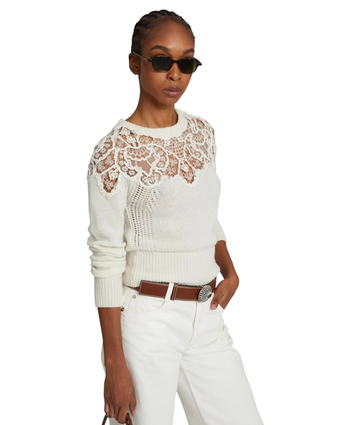 Cashmere jumper with rebrode lace