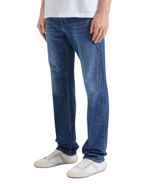 Washed denim straight jeans